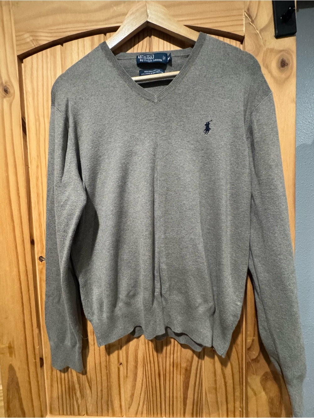 Polo by Ralph Lauren Men's Heather Gray V-Neck Sweater Pima Cotton M